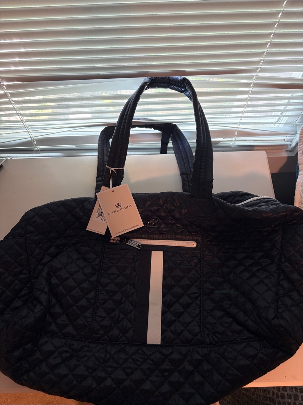 Oliver Thomas Black Quilted Travel Tote with Vertical Accent